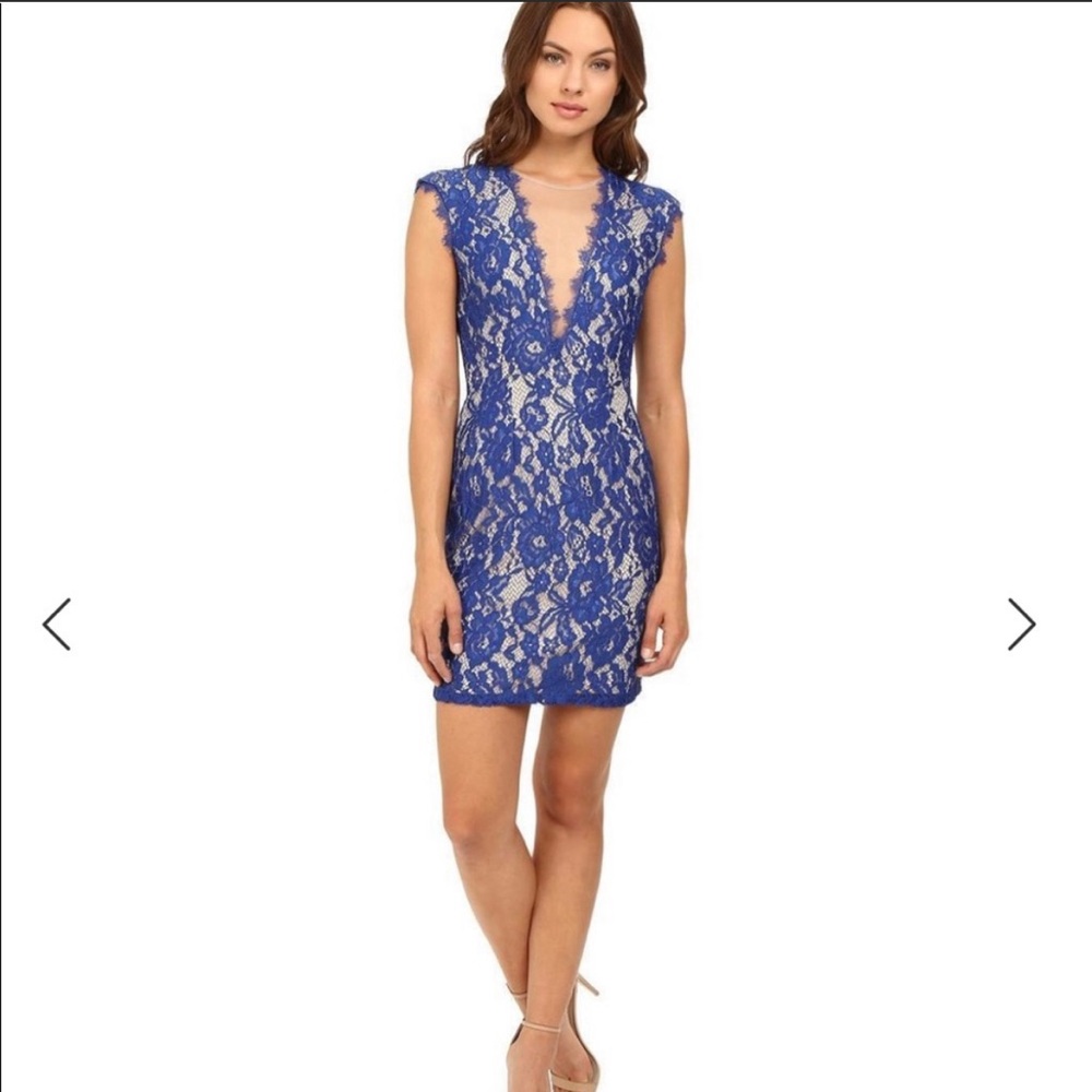 Aidan by Aidan Mattox open back lace sheath dress
